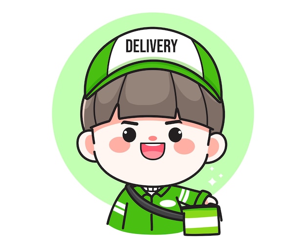 Bezpłatny plik Wektor cute delivery man charakter logo ręcznie rysowane ilustracja kreskówka sztuki