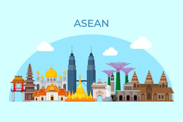 Bezpłatny wektor ilustracja budynków asean