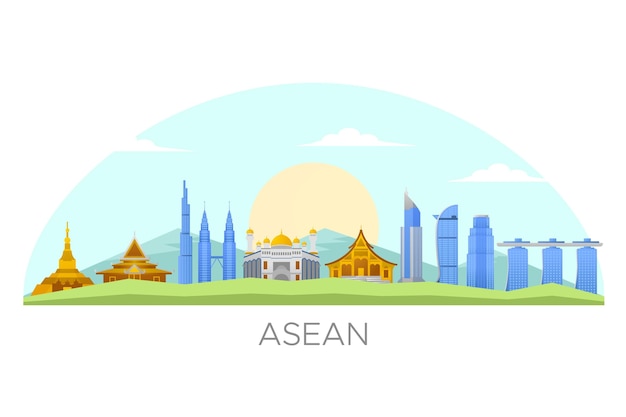 Bezpłatny wektor ilustracja budynków asean