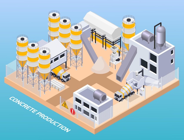 Ilustracja izometryczna produkcji cementu betonowego