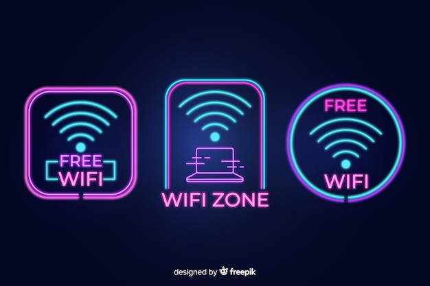 Bezpłatny plik Wektor kolekcja neonowych darmowych wifi znak