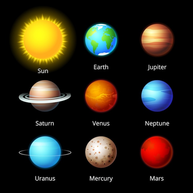 kolekcja planet wektor na ciemnym niebie