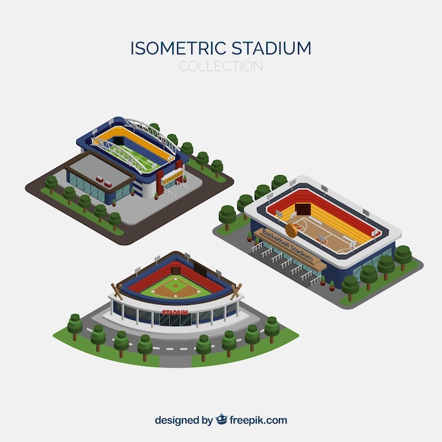 Bezpłatny plik Wektor kolekcja stadionów w stylu izometrycznym