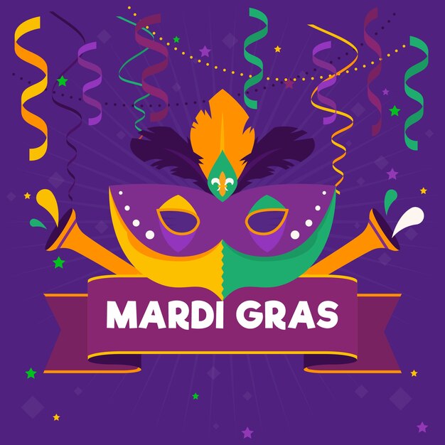 Kolorowe mardi gras w płaskiej konstrukcji