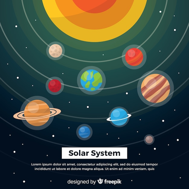 Bezpłatny wektor kolorowy schemat układu słonecznego o płaskiej konstrukcji