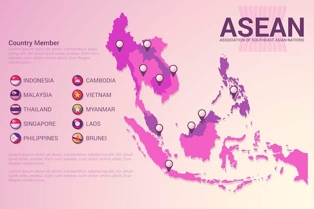 Bezpłatny plik Wektor mapa asean w kolorze różowym gradientu