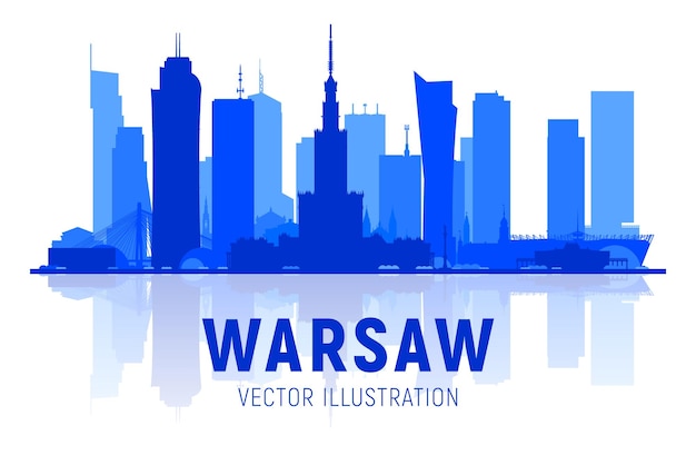 Bezpłatny plik Wektor panoramę warszawy (polska) z panoramą na białym tle. ilustracja wektorowa. koncepcja podróży biznesowych i turystyki z nowoczesnymi budynkami. obraz do prezentacji, banera, strony internetowej.