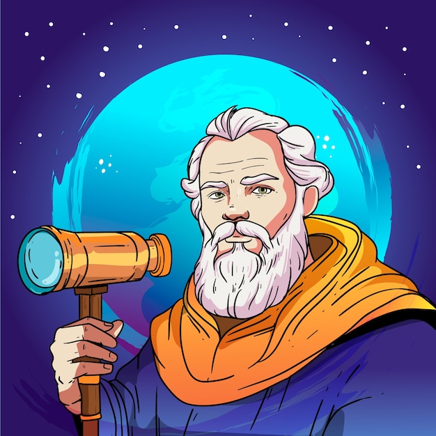 Bezpłatny wektor ręcznie narysowana ilustracja galileo galilei