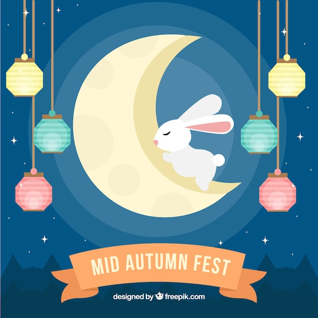 Bezpłatny wektor ? rednim autumn festiwalu, sceny z królika na ksi ?? ycu