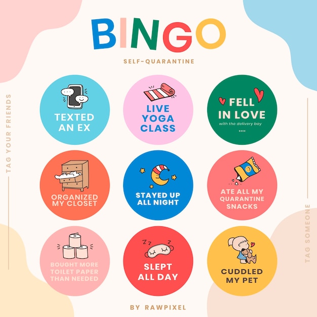 Bezpłatny wektor własna kwarantanna social media story bingo challenge vector