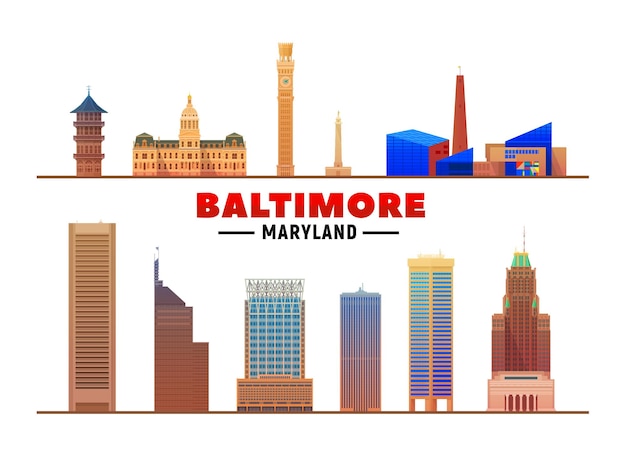 Bezpłatny plik Wektor zabytki baltimore maryland usa na białym tle ilustracja wektorowa koncepcja podróży biznesowych i turystyki z nowoczesnymi budynkami obraz na baner lub stronę internetową