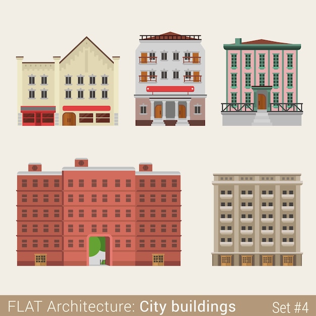 Bezpłatny plik Wektor zestaw nowoczesnych klasycznych budynków miejskich dom szkolnej biblioteki uniwersyteckiej elementy miasta stylowa kolekcja architektury