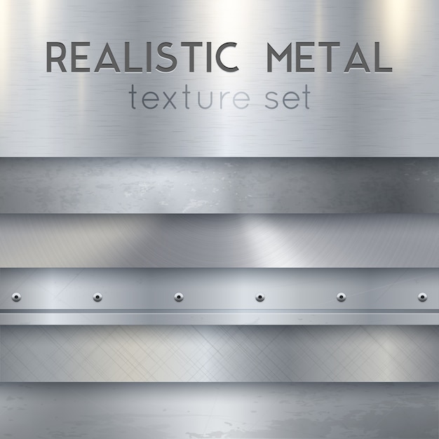 Zestaw realistyczne poziome próbki tekstury metalu