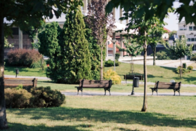 Bezpłatne zdjęcie park z ławeczkami i lampą