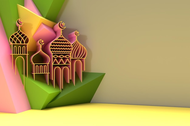 Bezpłatne zdjęcie renderowanie 3d ilustracji projektu meczetu z miejscem na tekst święto eid mubarak