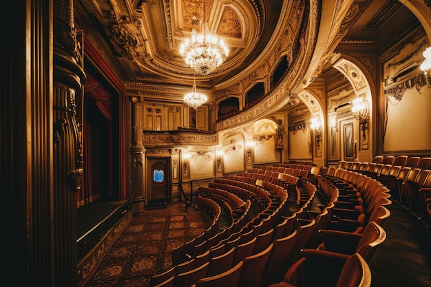 Bezpłatne zdjęcie sceny retro światowego dnia teatru z niesamowitym widokiem na teatr królewski