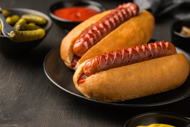 Układ hot-dogów na talerzu