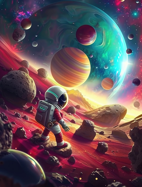 Bezpłatne zdjęcie view of animated cartoon planets with astronaut