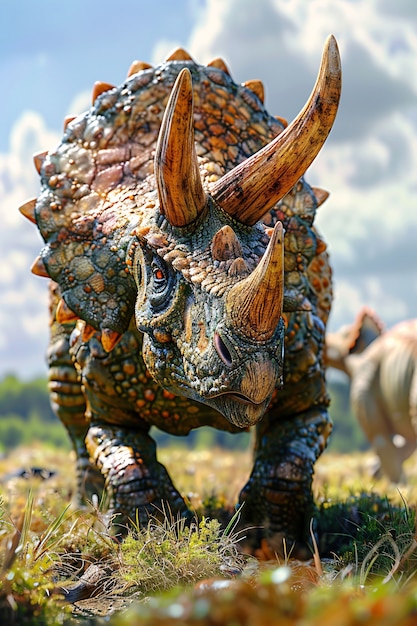 Bezpłatne zdjęcie wygląd wymarłego dinozaura triceratops