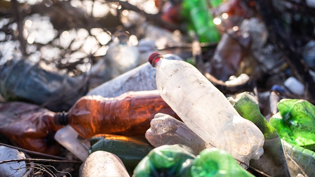 Bezpłatne zdjęcie ziemia zaśmiecona plastikowymi butelkami