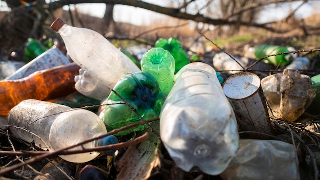 Bezpłatne zdjęcie ziemia zaśmiecona plastikowymi butelkami