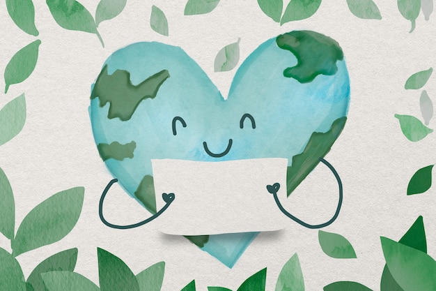 Carta dell'acquerello di conservazione dell'ambiente con il globo nell'illustrazione a forma di cuore