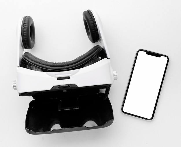 Cuffie da realtà virtuale con vista dall'alto e cellulare