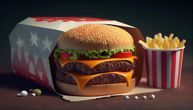 Foto gratuito hamburger e patatine fritte cultura del fast food ai generativa