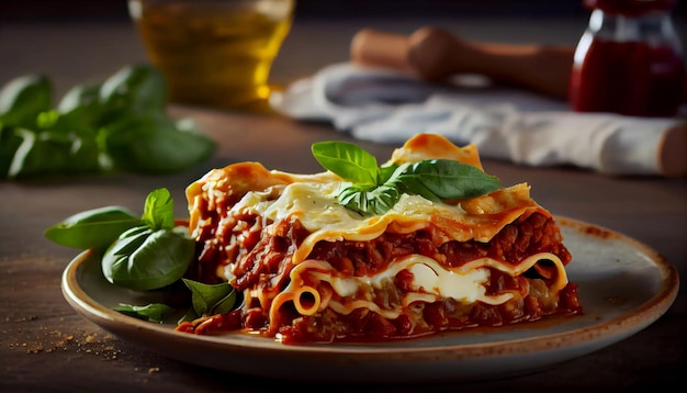 Foto gratuito lasagne al forno con ragù gourmet italiano alla bolognese generate da ai