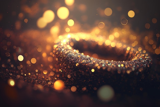 Foto gratuito luci glitter dorate su isolato su sfondo scuro anello in oro con texture sfocata polvere bokeh