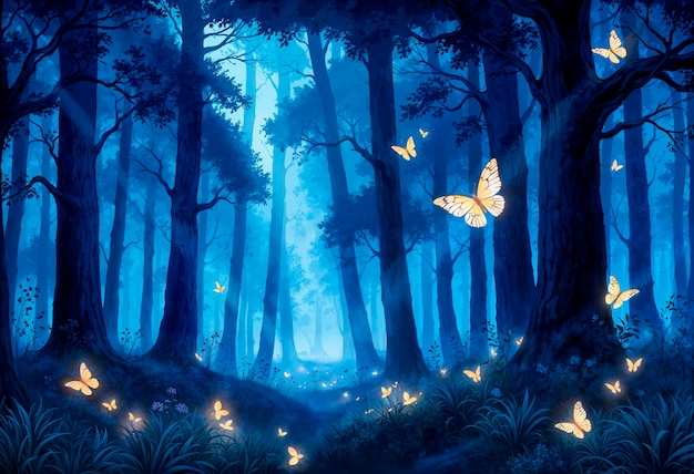 Foto gratuito paesaggio fantastico di illustrazione della foresta magica