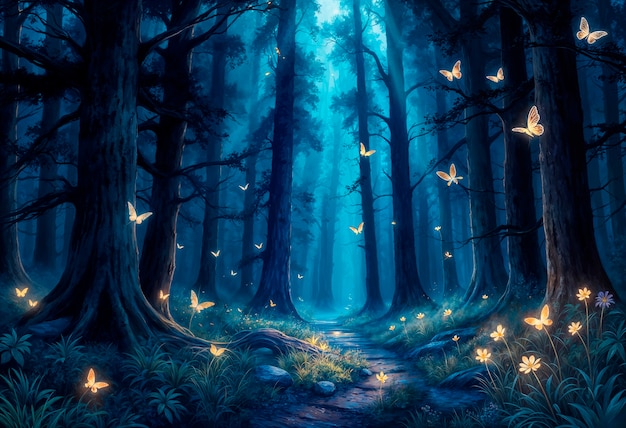 Foto gratuito paesaggio fantastico di illustrazione della foresta magica