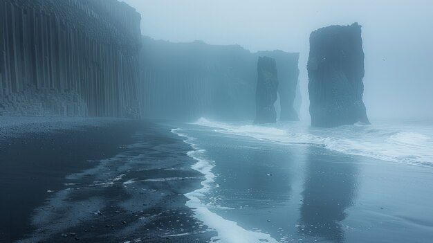 Paesaggio naturale con sabbia nera sulla spiaggia