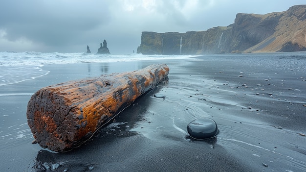 Paesaggio naturale con sabbia nera sulla spiaggia