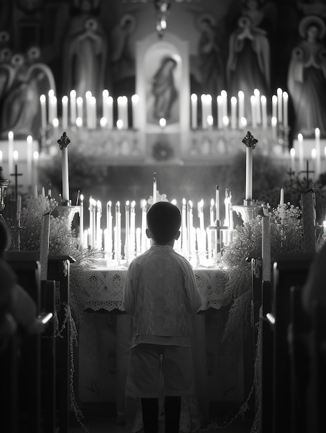 Foto gratuito ritratto del ragazzo alla prima comunione