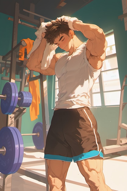 Foto gratuito ritratto di un personaggio dell'anime che fa fitness ed esercizio fisico