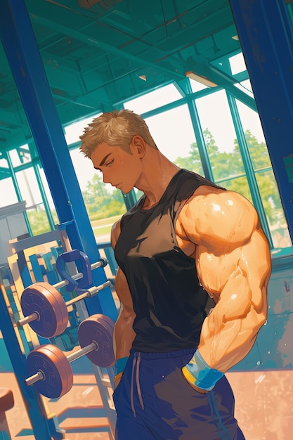 Foto gratuito ritratto di un personaggio dell'anime che fa fitness ed esercizio fisico