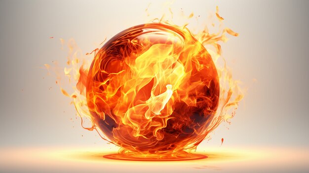 Sfera 3D in fiamme con le fiamme