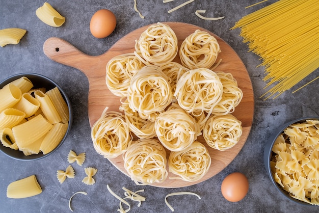 Varietà di pasta vista dall'alto