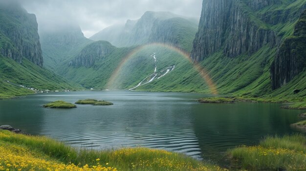 Vista del bellissimo arcobaleno sul paesaggio naturale