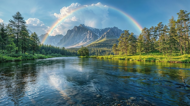 Vista del bellissimo arcobaleno sul paesaggio naturale