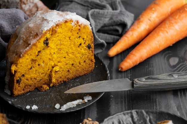 Vista della deliziosa torta a base di carote