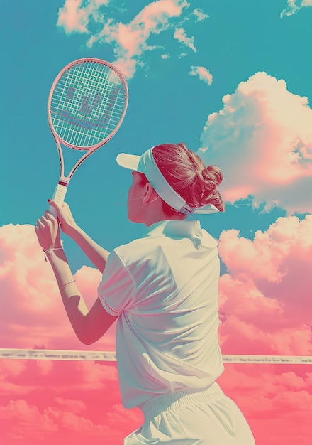 Vista di un giocatore di tennis con effetto di stile artistico digitale