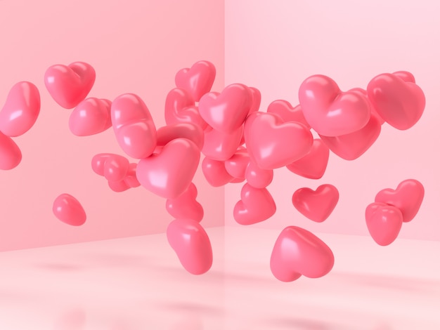 3d rendering palloncino cuore forma levitazione rosa lucido camera amore sorpresa San Valentino regalo concetto