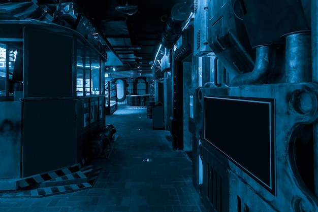 Ambiente industriale interno in stile cyberpunk