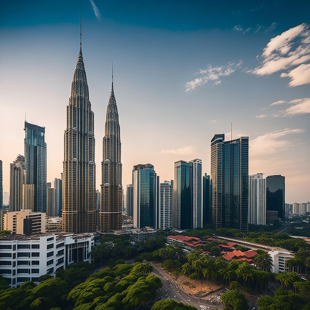 Bella architettura che sviluppa città esteriore nell'orizzonte di Kuala Lumpur