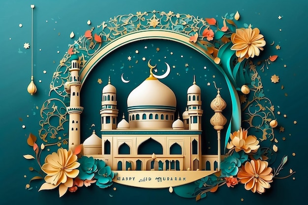 Cartella Eid Mubarak Progettazione di saluti islamici cartella Eid illustrazione generata