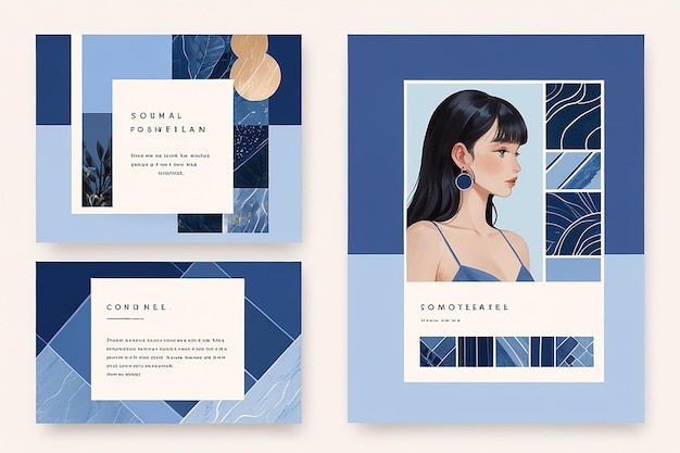 Foto classic blue geometric square social media pack per instagram e facebook carousels