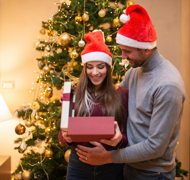 Coppie che aprono un regalo di natale