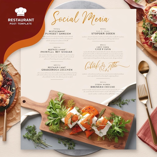 Foto delicious menu di cibo e modello di post sui social media del ristorante